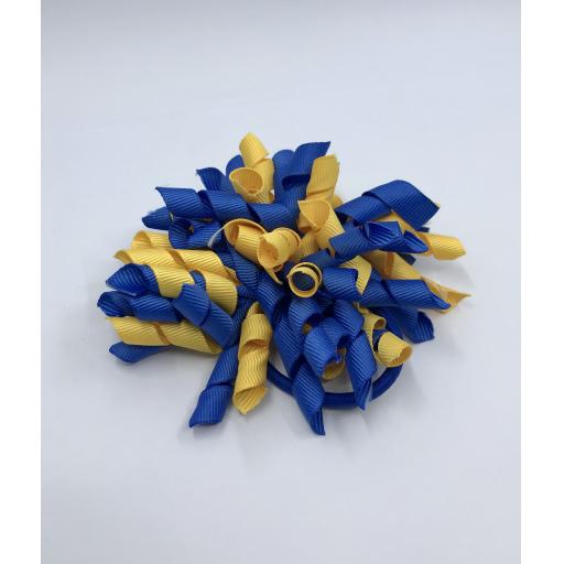 Royal Blue and Yellow Gold Curly Corkers on Elastics (pair)