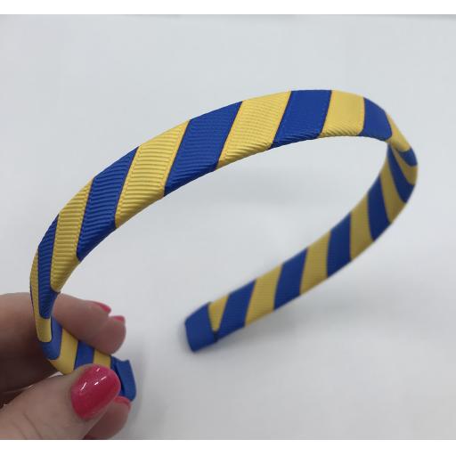 School Royal Blue and Yellow Gold 1.8cm Striped Hairband