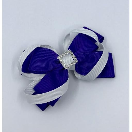 Purple Double Layer Bow with White Loops on Clip