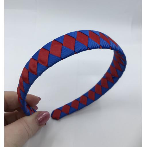 Royal Blue and Red Diamond Pleated Hairband