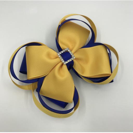 Large 5 inch Cobalt and Yellow Gold Double Layer Bow with Double Loops
