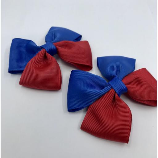 Royal Blue and Red Double Bows on Clips (pair)