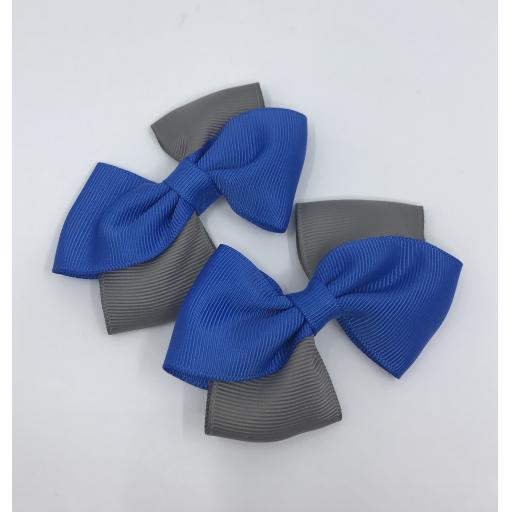 Royal Blue and Grey Diagonal Double with Bows on Clips (pair)