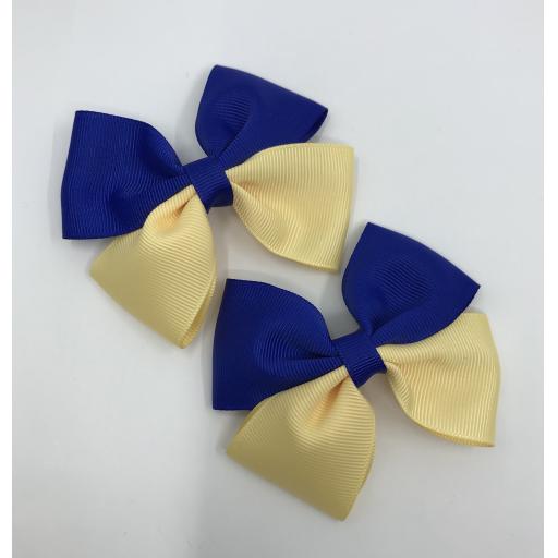 Cobalt and Chamois Yellow Double Bows on Clips (pair)