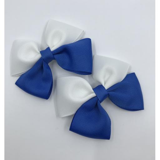 Royal Blue and White Double Bows on Clips (pair)