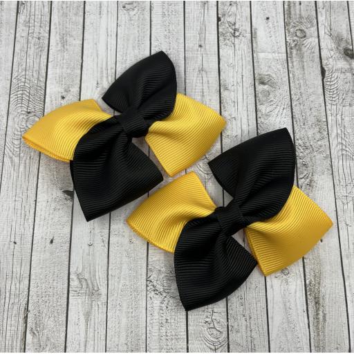 Black and Yellow Gold Square Double with Bows on Clips (pair)