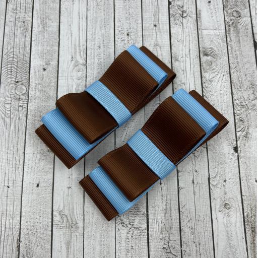 Brown and Blue Straight bows on clips (pair)
