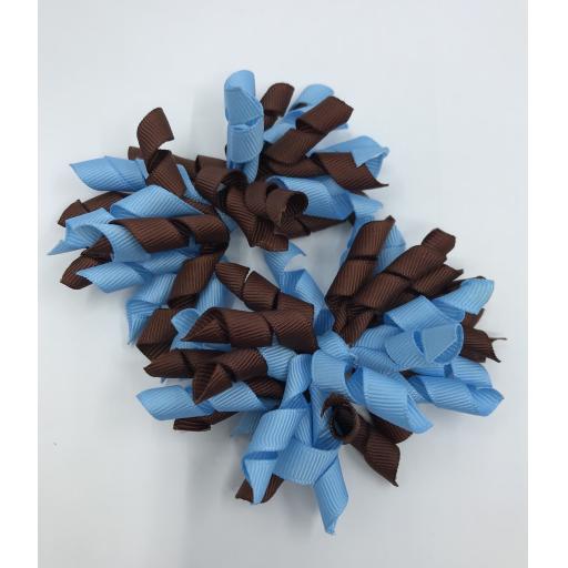 Brown and Blue Curly Corkers on Clips (pair)