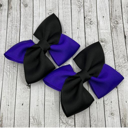 Black and Purple Square bows on clips (pair)