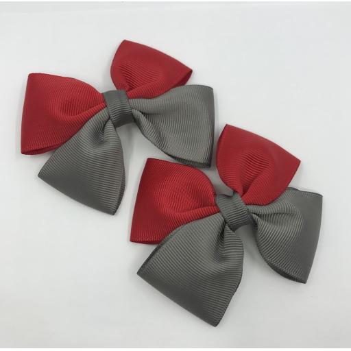 Red and Grey Double Bows on Clips