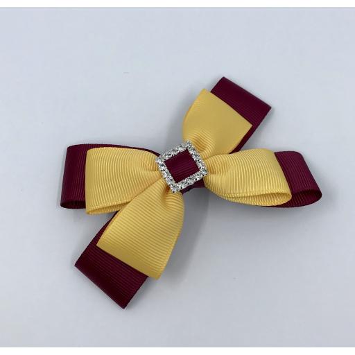 Wine and Yellow Gold Double Layer Bow on Clip