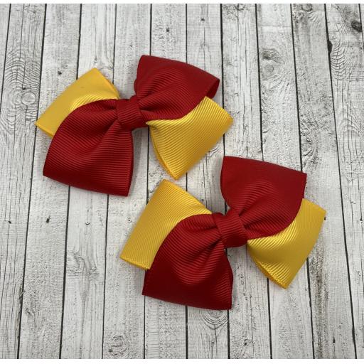 Red and Yellow Gold Square Bows on Clips (pair)