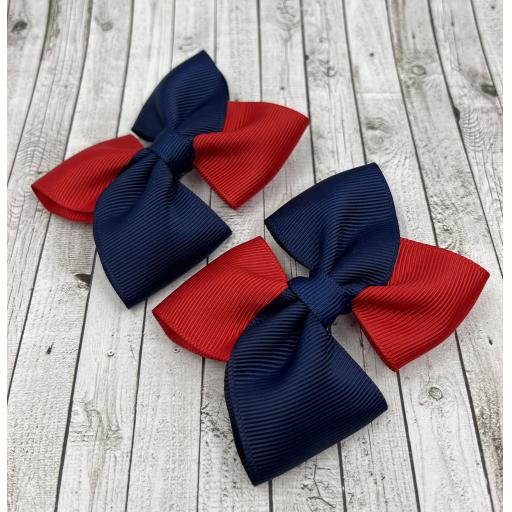 Navy and Red Square Double with Bows on Clips (pair)