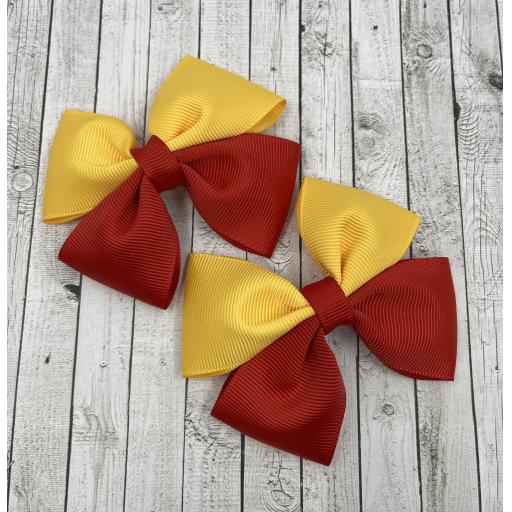 Red and Yellow Gold Double Bows on Clips