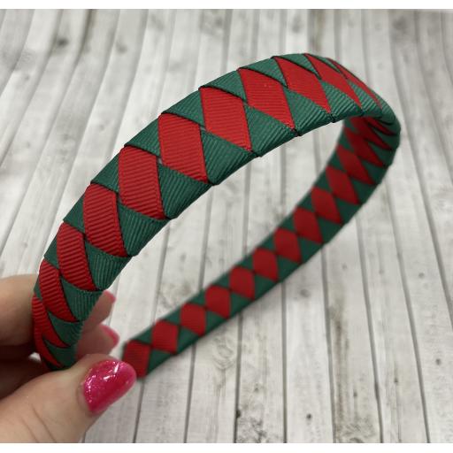 Hunter Green and Red Diamond Pleated Hairband