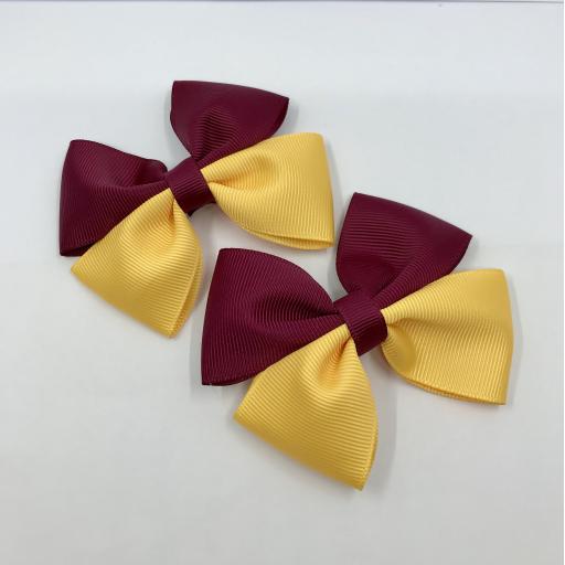 Wine and Yellow Gold Double Bows on Clips (pair)