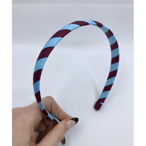 School Wine and Blue 1.8cm Striped Hairband