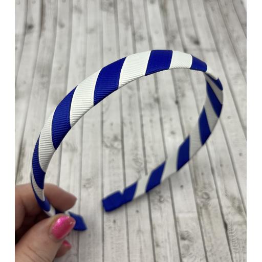 School Cobalt Blue and White 1.8cm Striped Hairband
