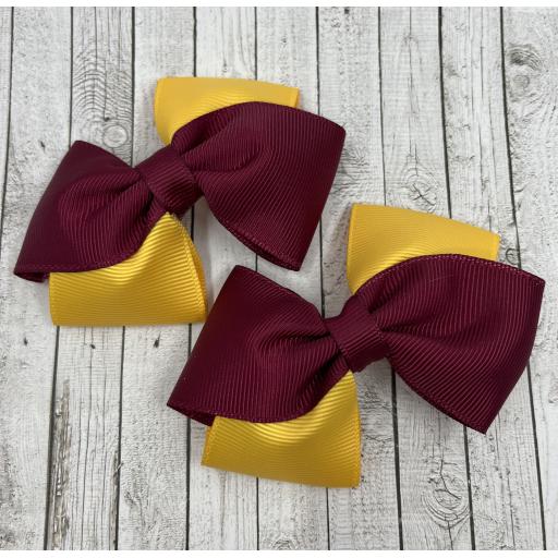 Wine and Yellow Gold Diagonal Bows on Clips (pair)