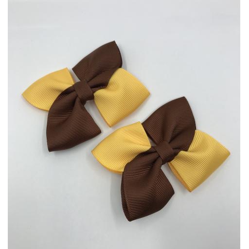 Brown and Yellow Gold Square Bows on Clips (pair)