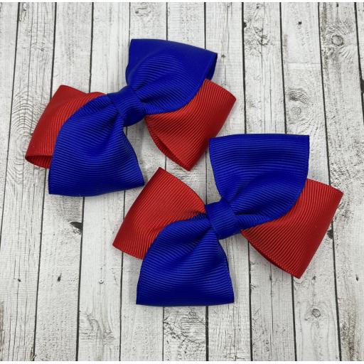 Cobalt Blue and Red Square Bows on Clips (pair)