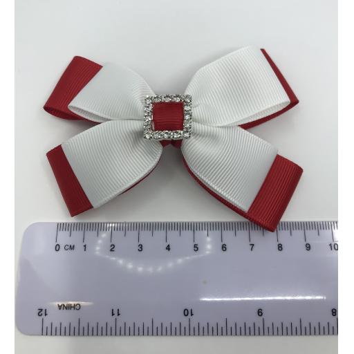 Red and White Double Layer Bow on Clip