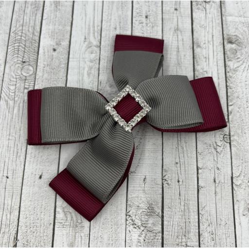 Wine and Grey Double Layer Bow on Clip