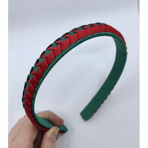 Hunter Green and Red 2cm Pleated Hairband