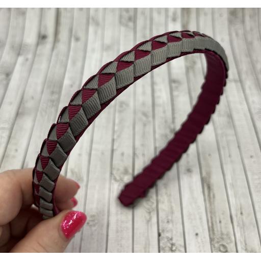 Wine and Grey 2cm Pleated Hairband