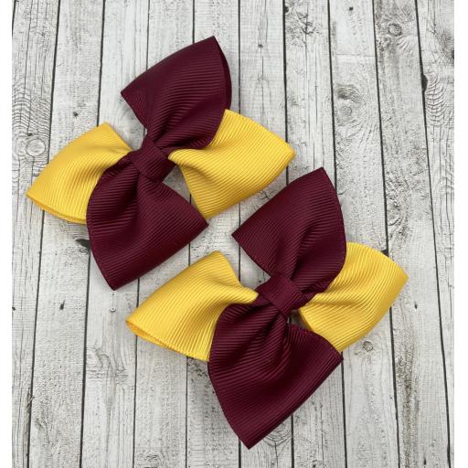 Wine and Yellow Gold Square Bows on Clips (pair)