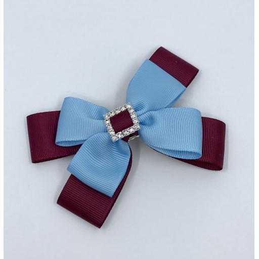 Wine and Blue Double Layer Bow on Clip