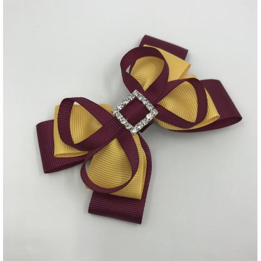 Wine and Yellow Gold Double Layer Bow with Loops on Clip