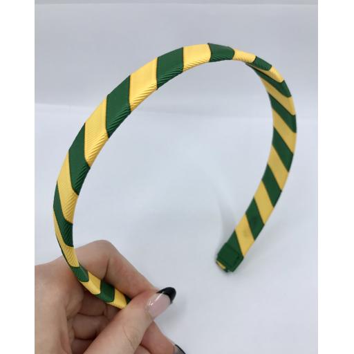 School Forest Green and Yellow Gold 1.8cm Striped Hairband
