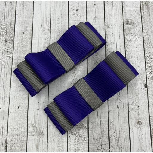 Purple and Grey Straight bows on clips (pair)