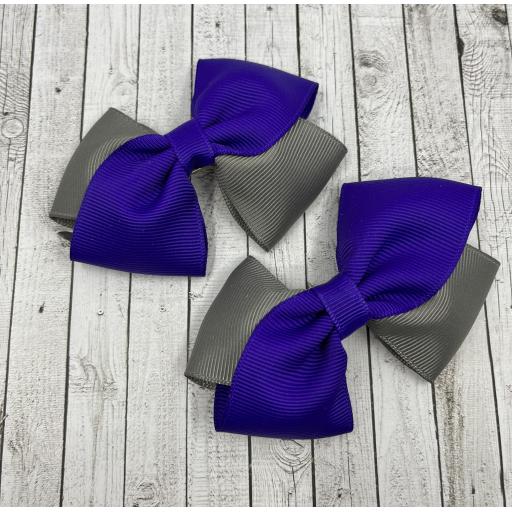 Purple and Grey Diagonal Double with Bows on Clips