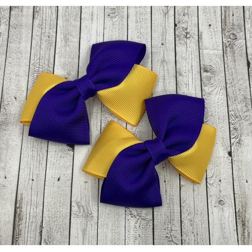Purple and Yellow Gold Diagonal Double with Bows on Clips
