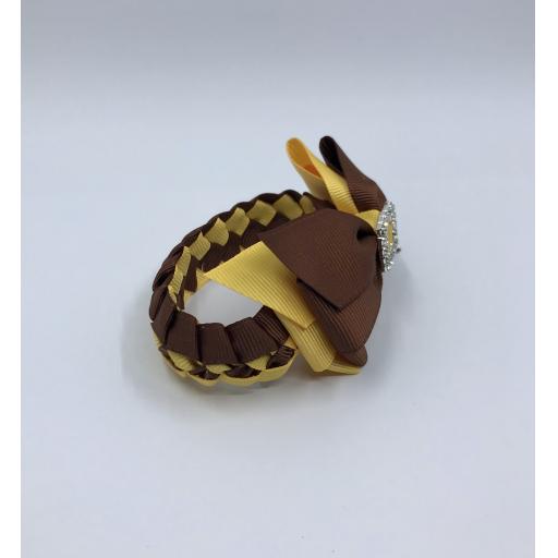 Brown and Yellow Gold Pleated Tail Bun wrap