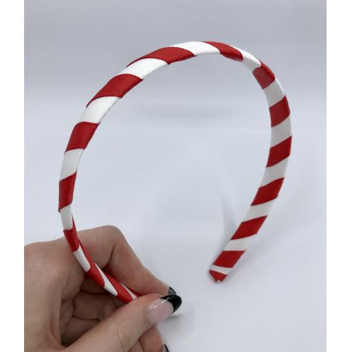 School Red and White 1.8cm Striped Hairband