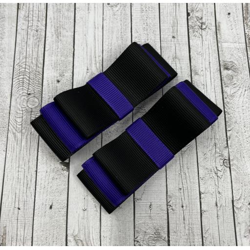 Black and Purple Straight bows on clips (pair)