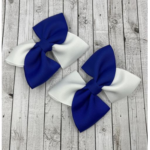 Cobalt Blue and White Square Bows on Clips