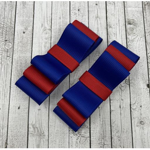 Cobalt Blue and Red Straight bows on clips (pair)