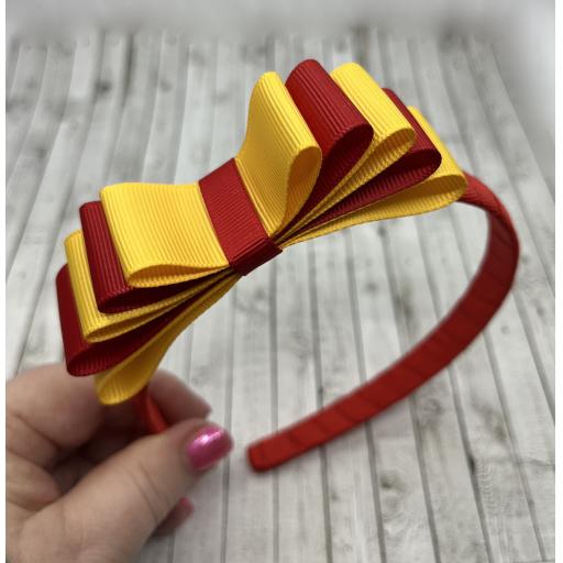Red 1.5cm Hairband with 5 LayerRed and Yellow Gold Straight Classic Bow