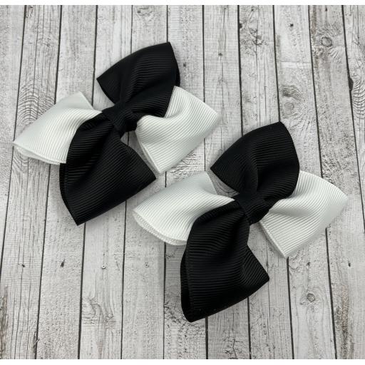 Black and White Square Double with Bows on Clips (pair)