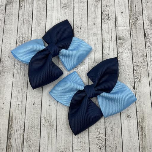 Navy and Light Blue Square Double with Bows on Clips (pair)