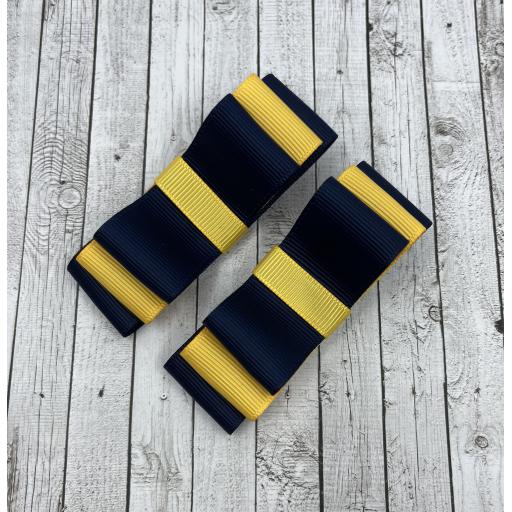 Navy and Yellow Gold Straight bows on clips (pair)