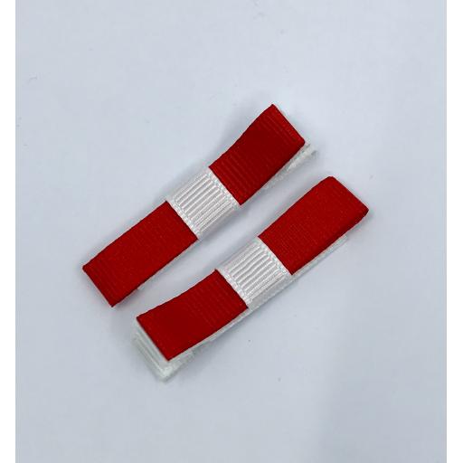 Small Straight Red and White Bow on Clips (pair)