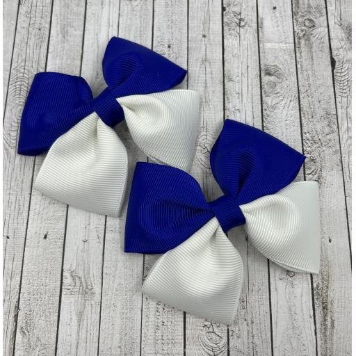 Cobalt Blue and White Double Bows on Clips