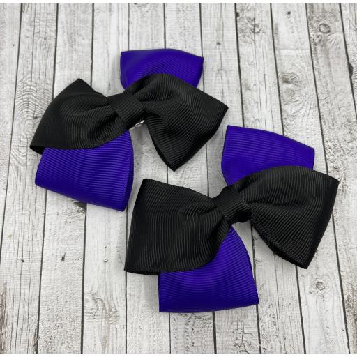 Black and Purple Diagonal bows on clips (pair)