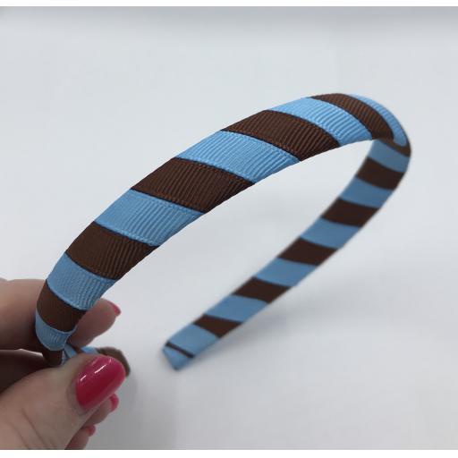 School Brown and Blue 1.8cm Striped Hairband