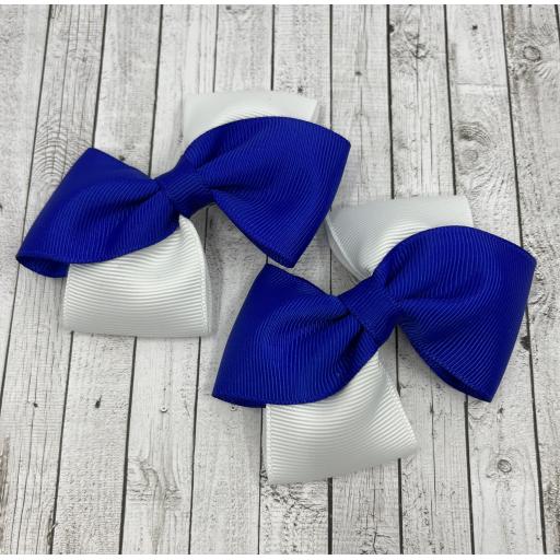 Cobalt Blue and White Square Bows on Clips (pair)
